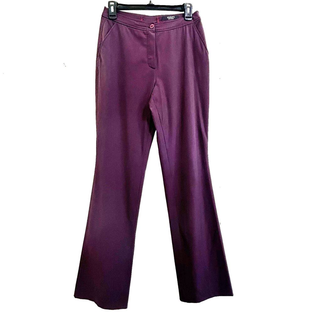 Viventy Bernd Berger Plum Purple Flare Pants Size 6 Tall with Pockets Nylon